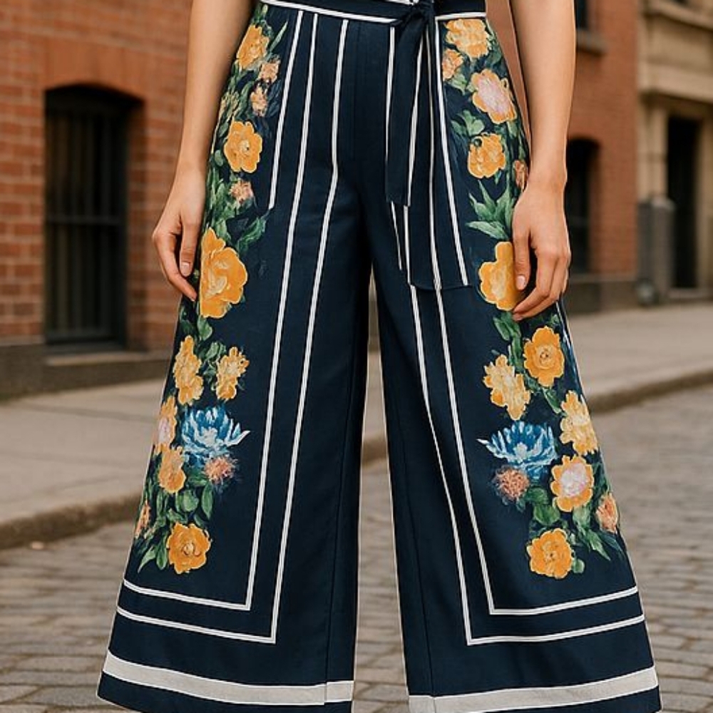 🏷️NWT JEALOUS TOMATO L Floral Black High Waist Wide-Leg Pants W 15 L 43